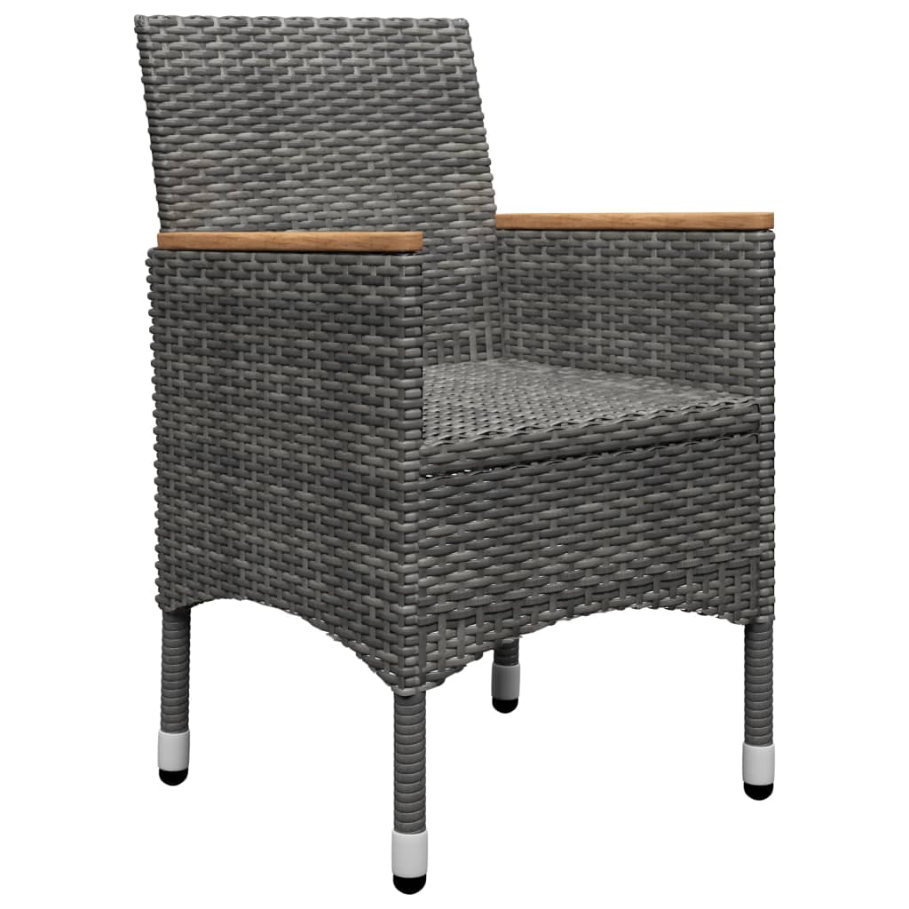 3-tlg. Bistro-Set Poly Rattan und Hartglas Grau