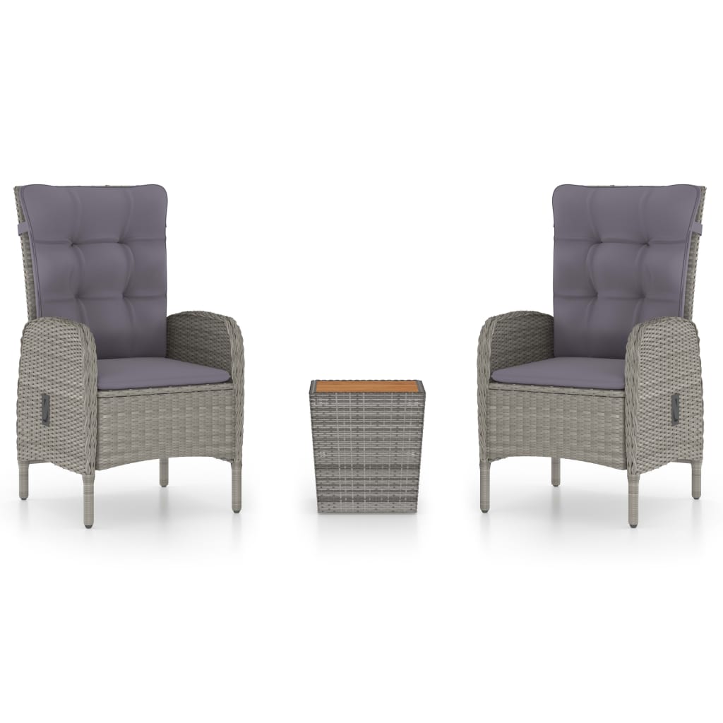 3-tlg. Bistro-Set Poly Rattan und Akazienholz Grau