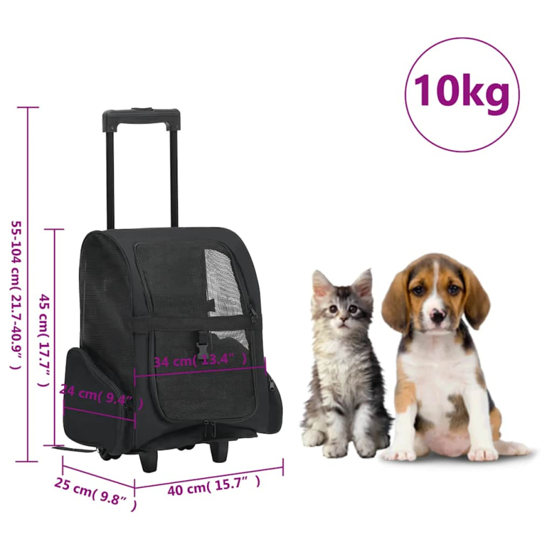 Trolley für Haustiere 3-in-1 Faltbar Schwarz