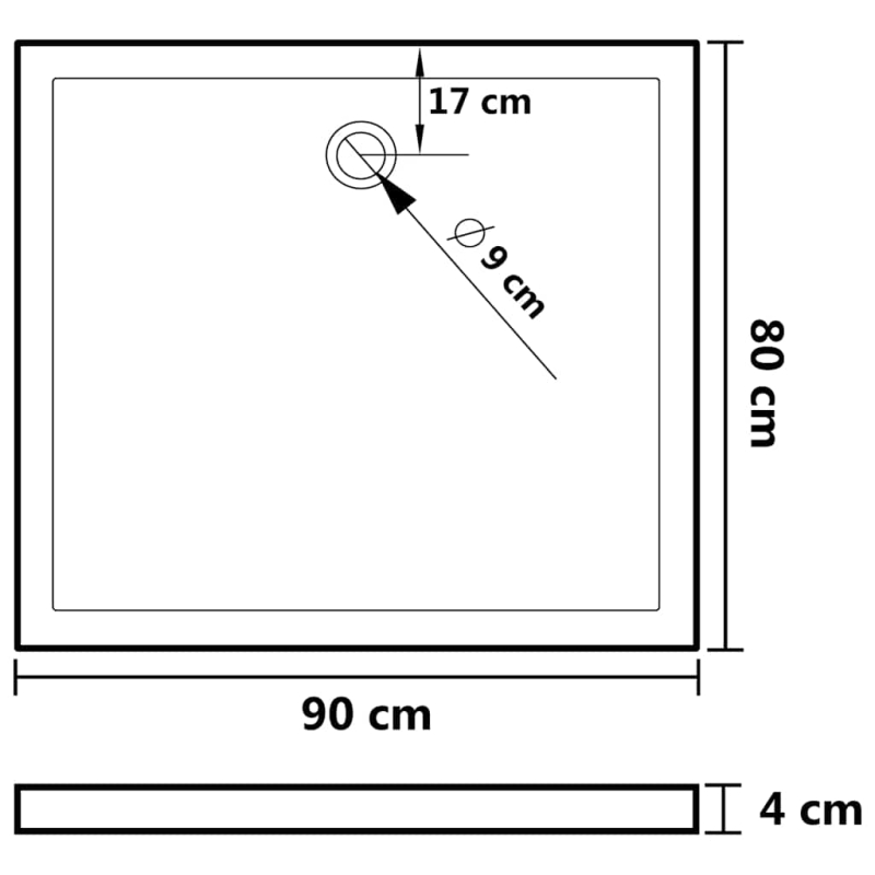 Duschtasse ABS Rechteckig Weiß 80x90 cm