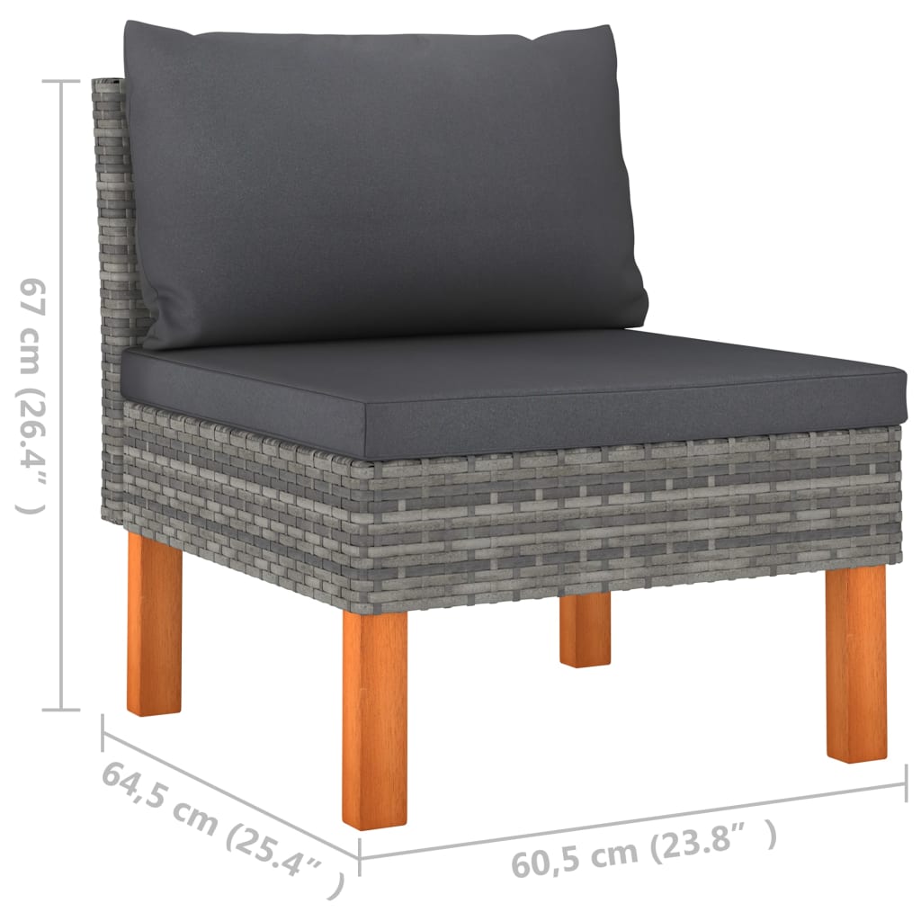 3-tlg. Garten-Lounge-Set Poly Rattan und Massivholz Eukalyptus