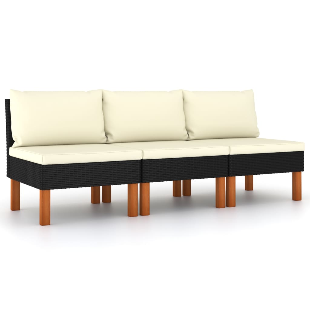 Mittelsofas 3 Stk. Poly Rattan und Eukalyptus Massivholz