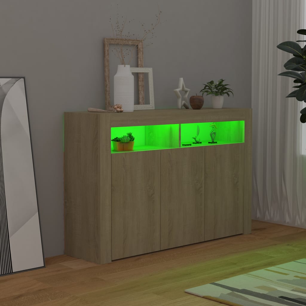 Sideboard mit LED-Leuchten Sonoma-Eiche 115,5x30x75 cm