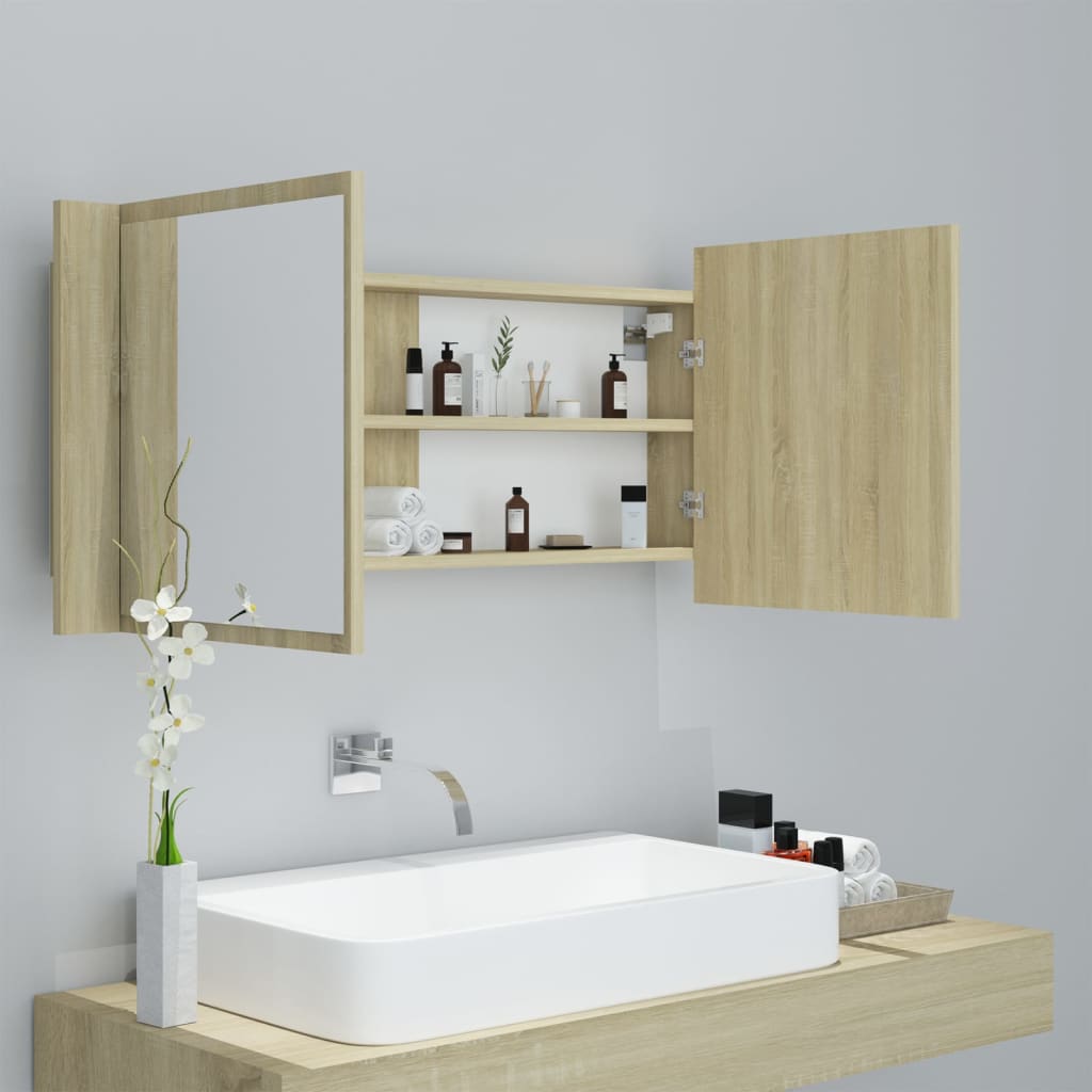 LED-Bad-Spiegelschrank Sonoma-Eiche 100x12x45 cm Acryl