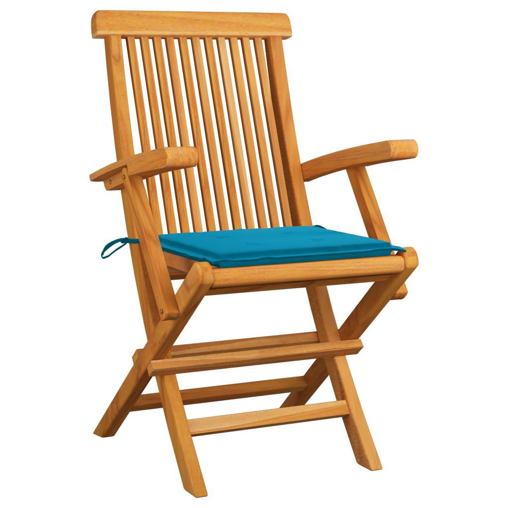 Gartenstühle mit Königsblauen Kissen 6 Stk. Massivholz Teak