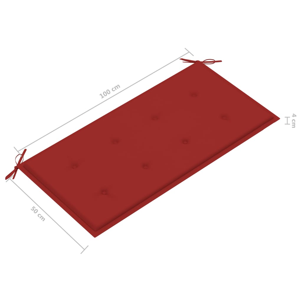 Gartenbank mit Roter Auflage 112 cm Massivholz Teak