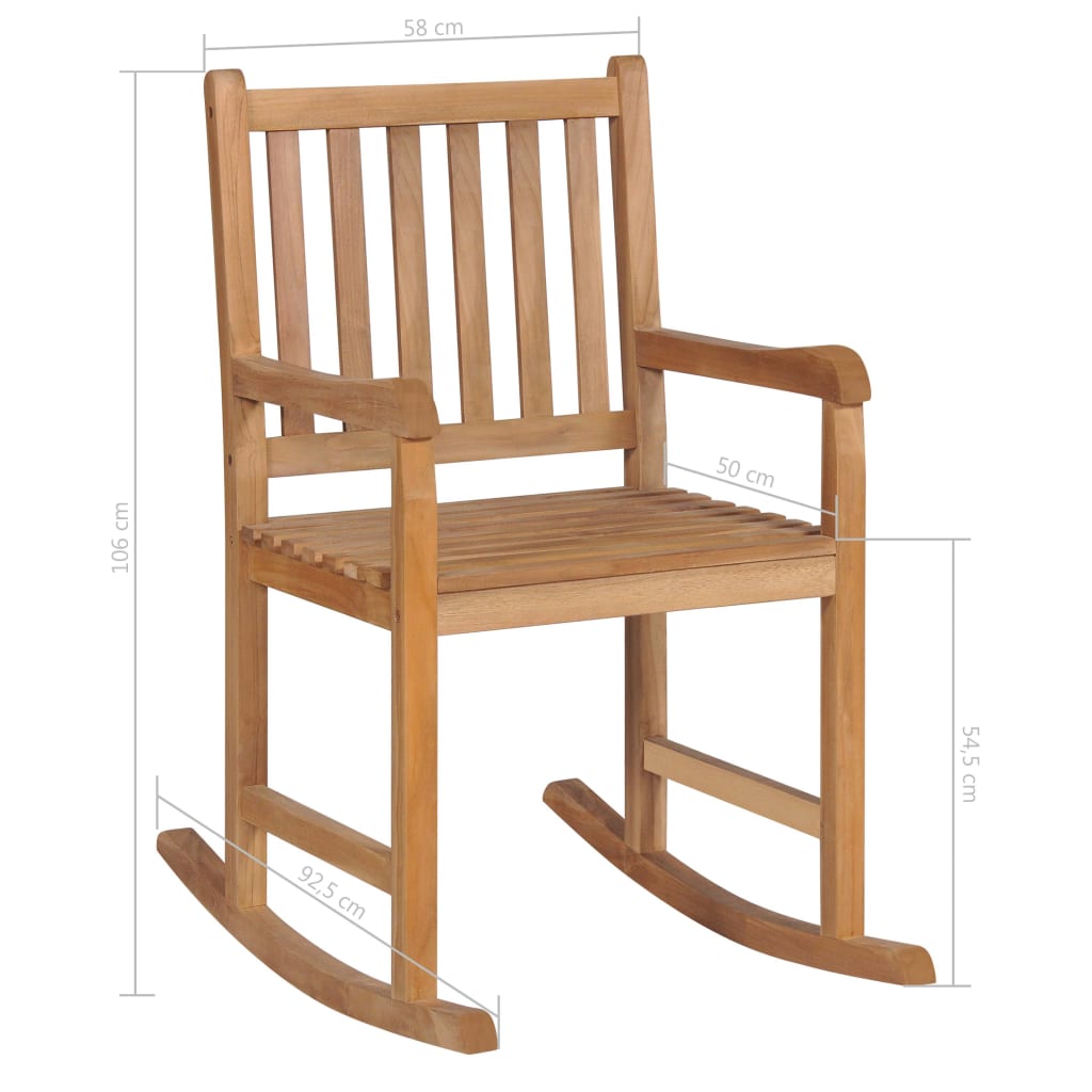 Schaukelstuhl mit Anthrazit Kissen Massivholz Teak