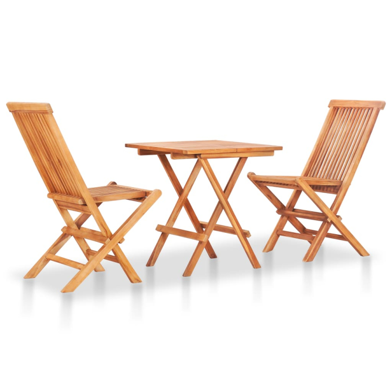 3-tlg. Bistro-Set mit Kissen Rot Karomuster Massivholz Teak