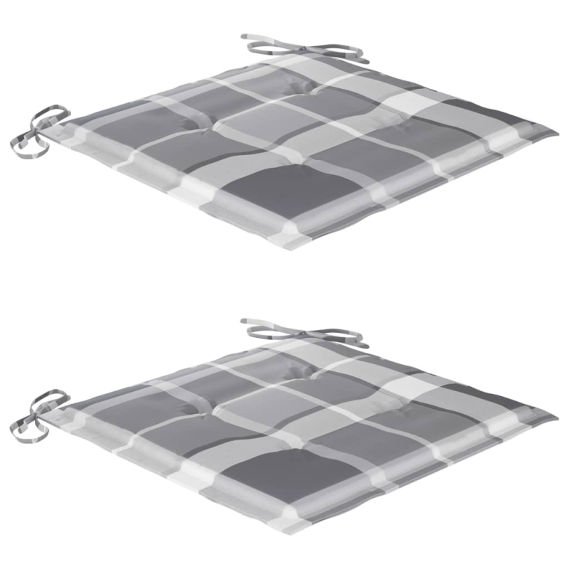 3-tlg. Bistro-Set mit Kissen Grau Karomuster Massivholz Teak