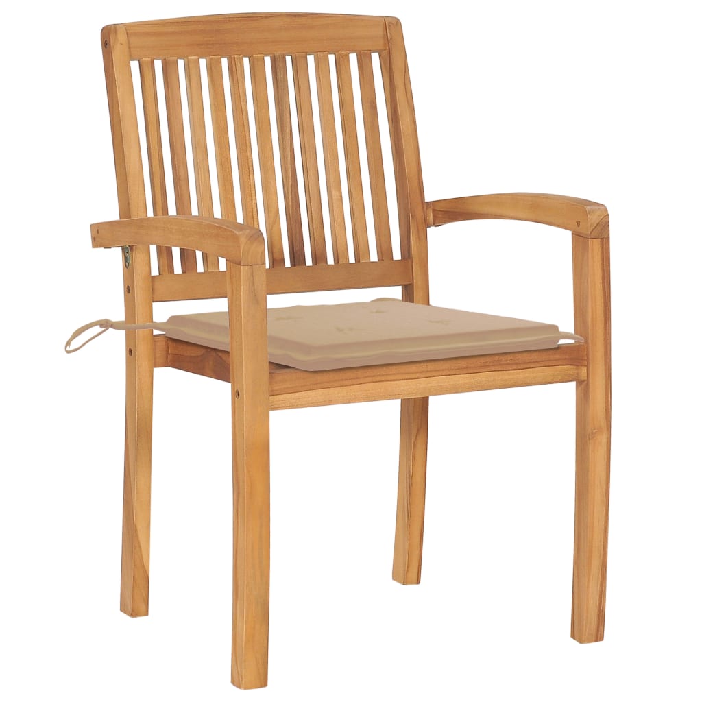 Gartenstühle 2 Stk. mit Beige Kissen Massivholz Teak