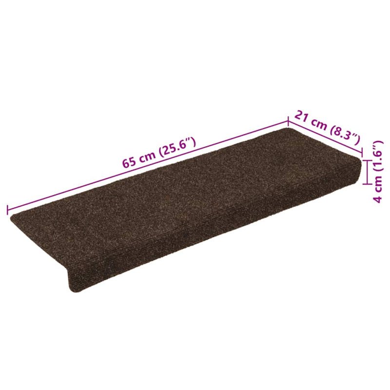 Treppenmatten 15 Stk. Nadelvlies 65x21x4 cm Braun