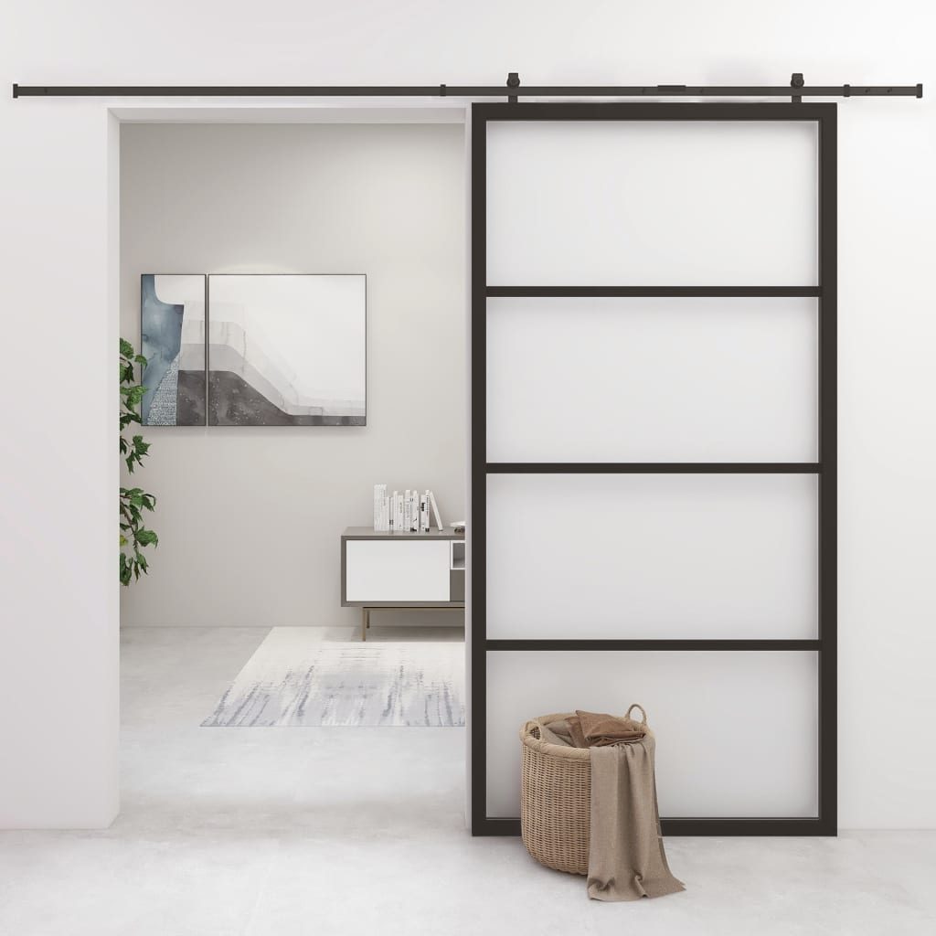 Schiebetür Aluminium und ESG Glas 102,5x205 cm Schwarz