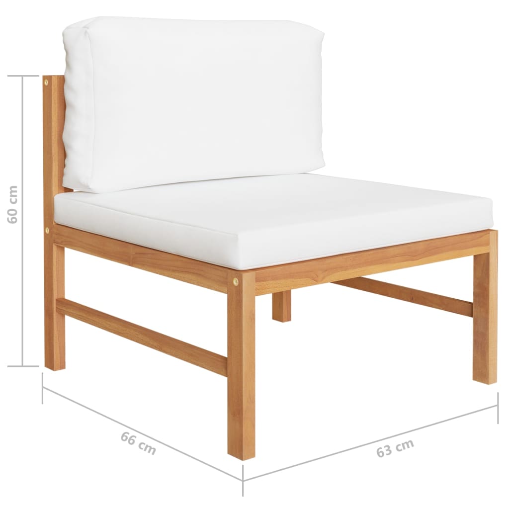 Mittelsofa mit Creme Kissen Teak Massivholz