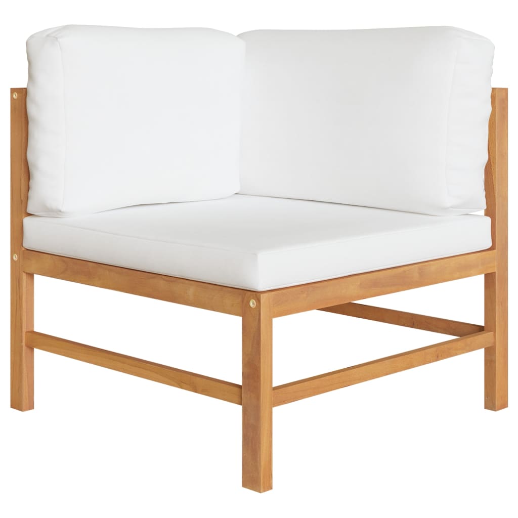 Ecksofas 2 Stk. mit Creme Kissen Massivholz Teak