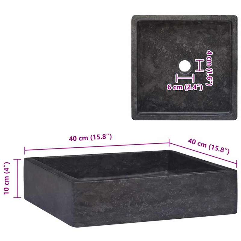 Waschbecken Schwarz 40x40x10 cm Marmor
