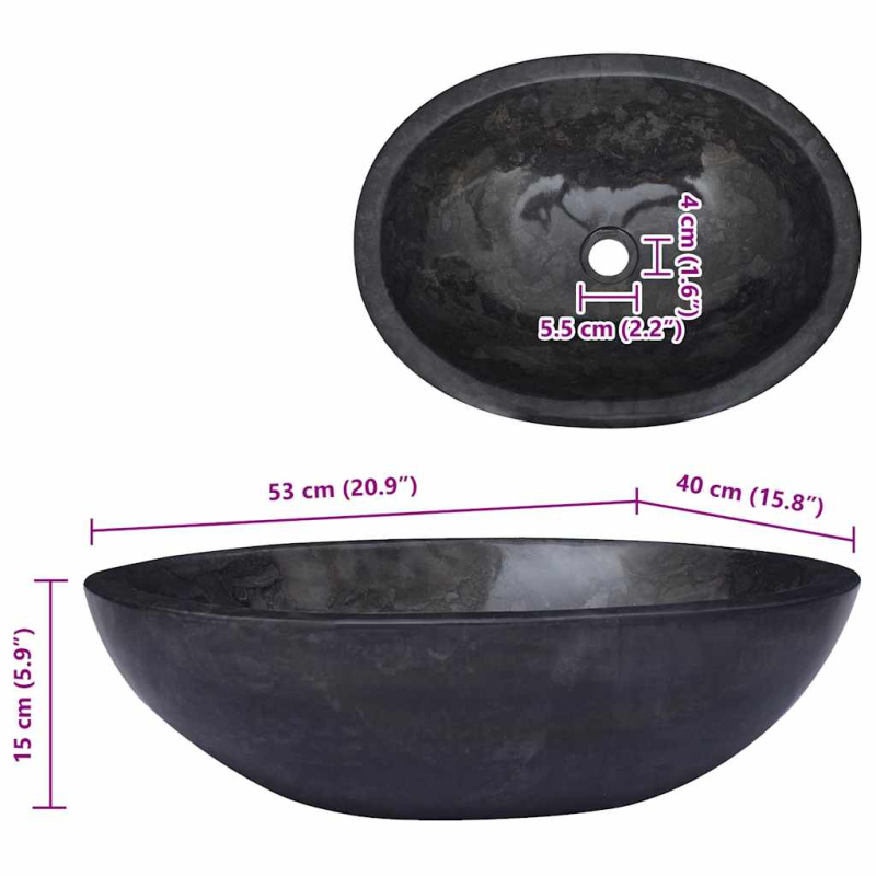 Waschbecken Schwarz 53x40x15 cm Marmor