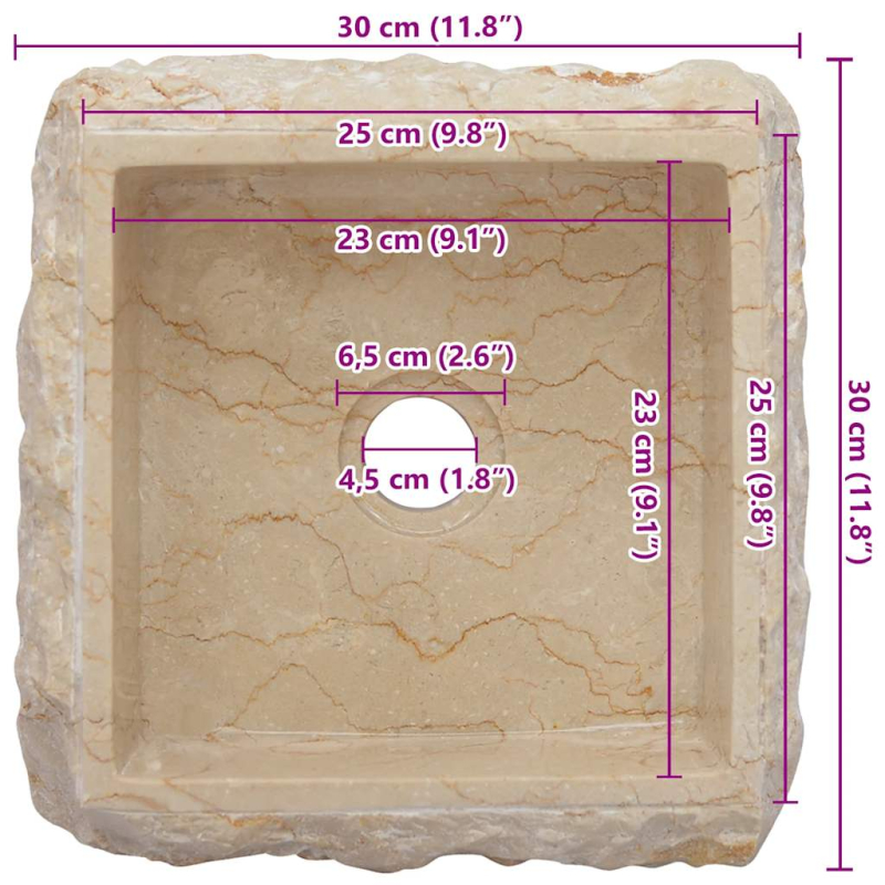 Waschbecken Creme 30x30x13 cm Marmor