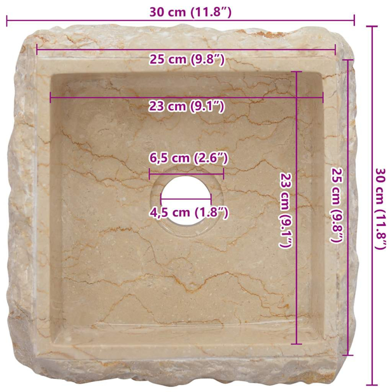 Waschbecken Creme 30x30x13 cm Marmor