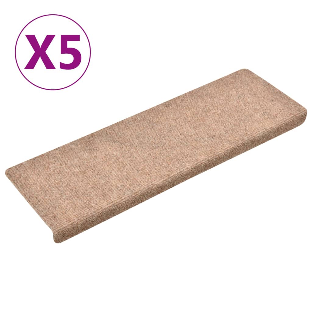 Treppenmatten 5 Stk. Braun 65x21x4 cm Nadelvlies