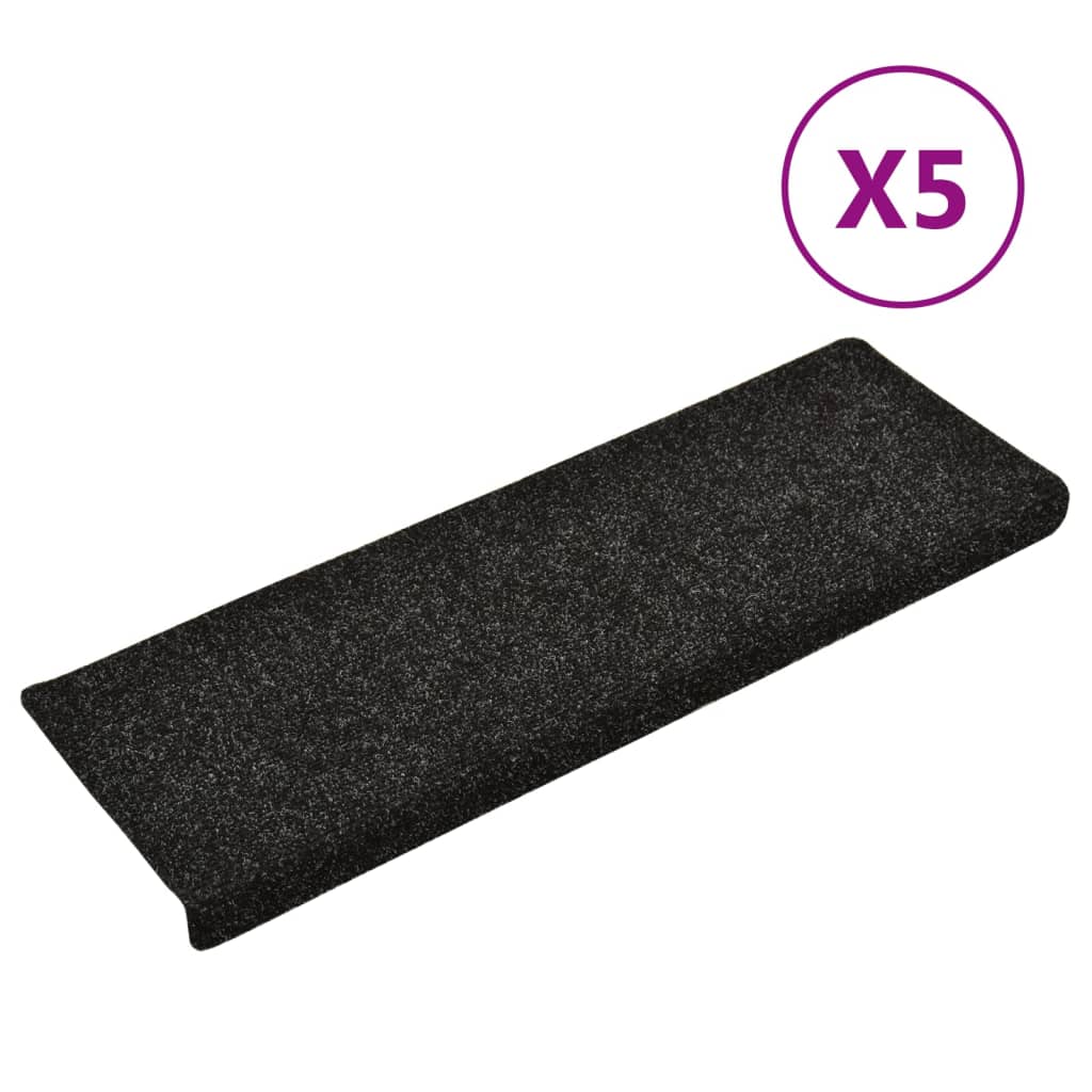 Treppenmatten 5 Stk. Schwarz 65x21x4 cm Nadelvlies