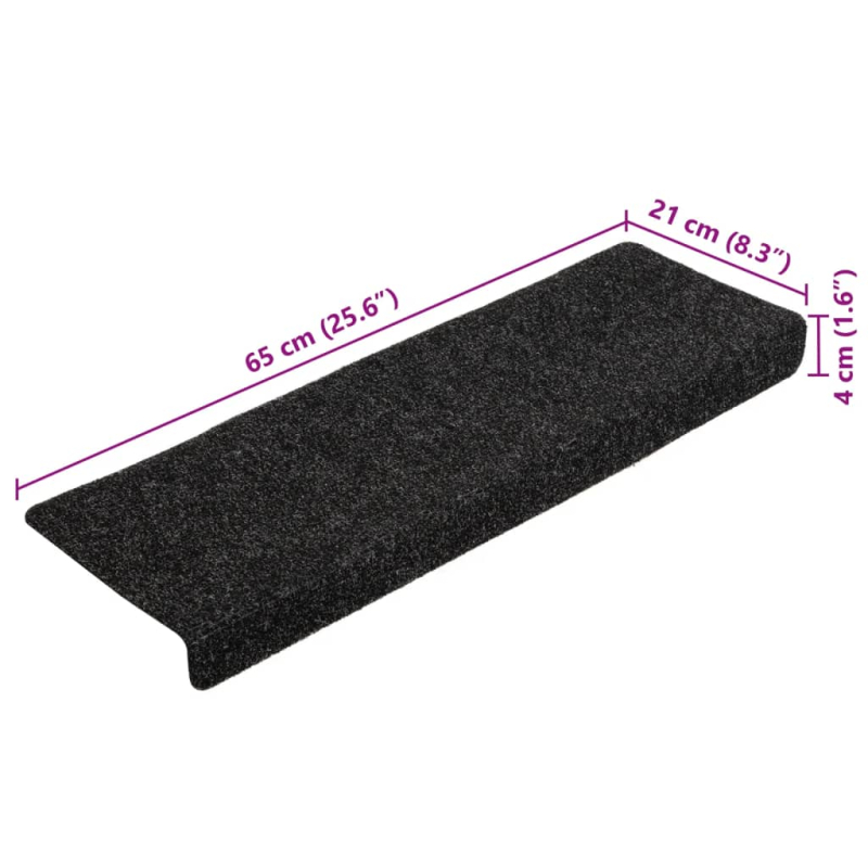Treppenmatten 5 Stk. Schwarz 65x21x4 cm Nadelvlies