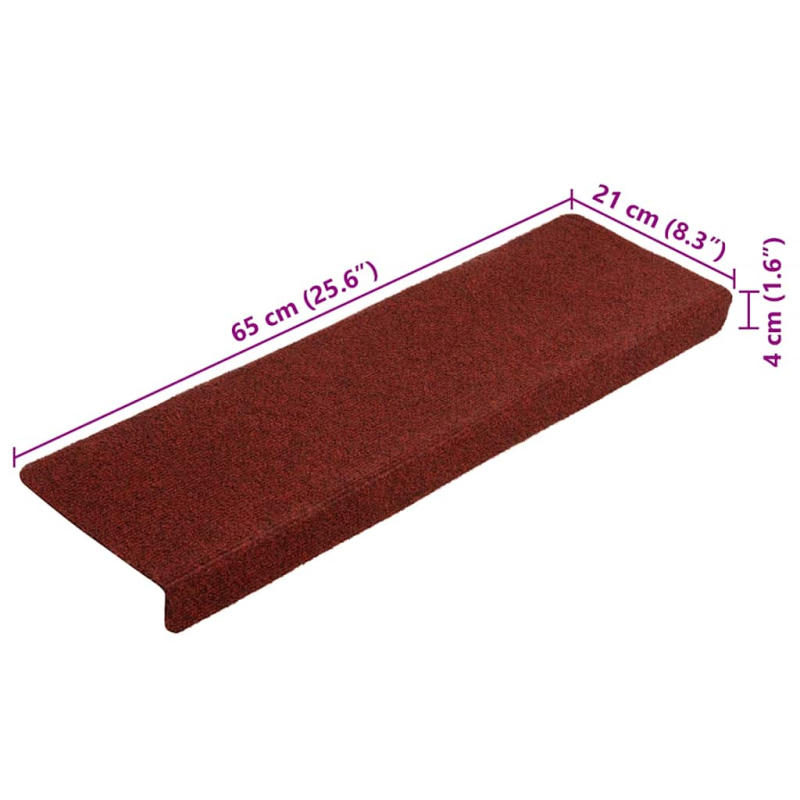 Treppenmatten 10 Stk. Bordeauxrot 65x21x4 cm Nadelvlies