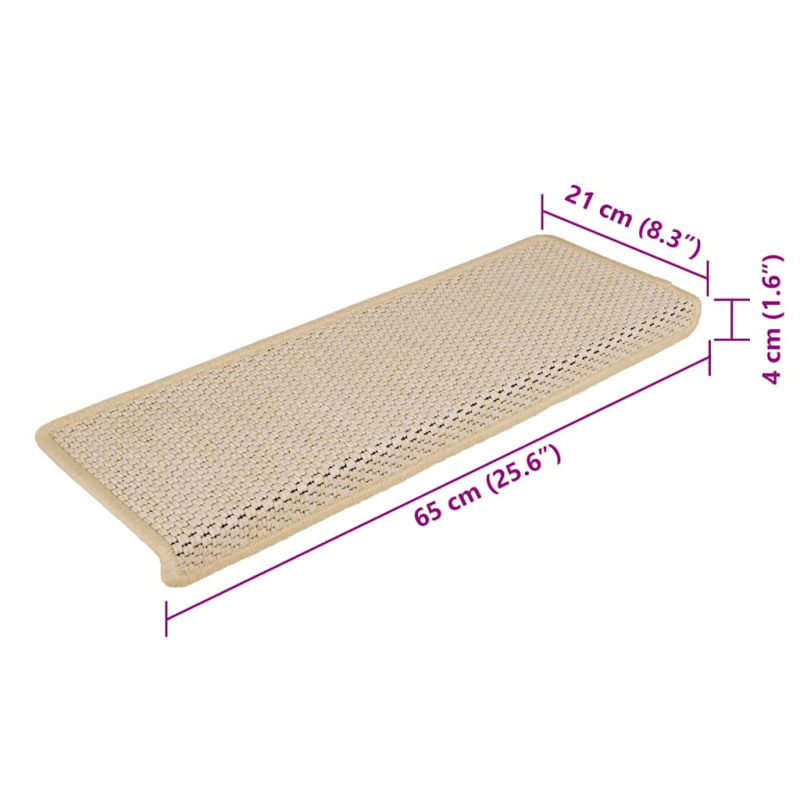 Treppenmatten Selbstklebend Sisal-Optik 15 Stk. 65x21x4cm Creme