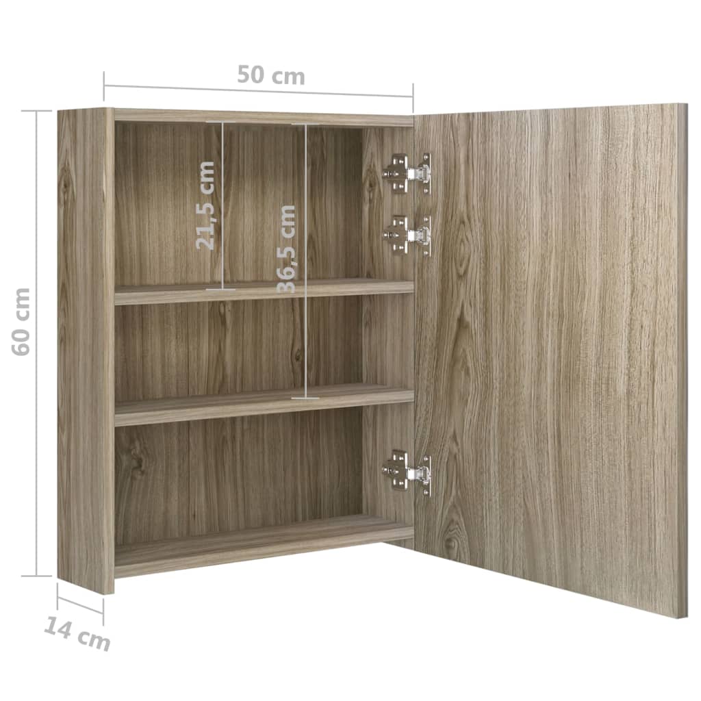 LED-Bad-Spiegelschrank Eichen-Optik 50x14x60 cm