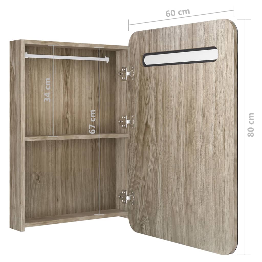 LED-Bad-Spiegelschrank Eichen-Optik 60x11x80 cm