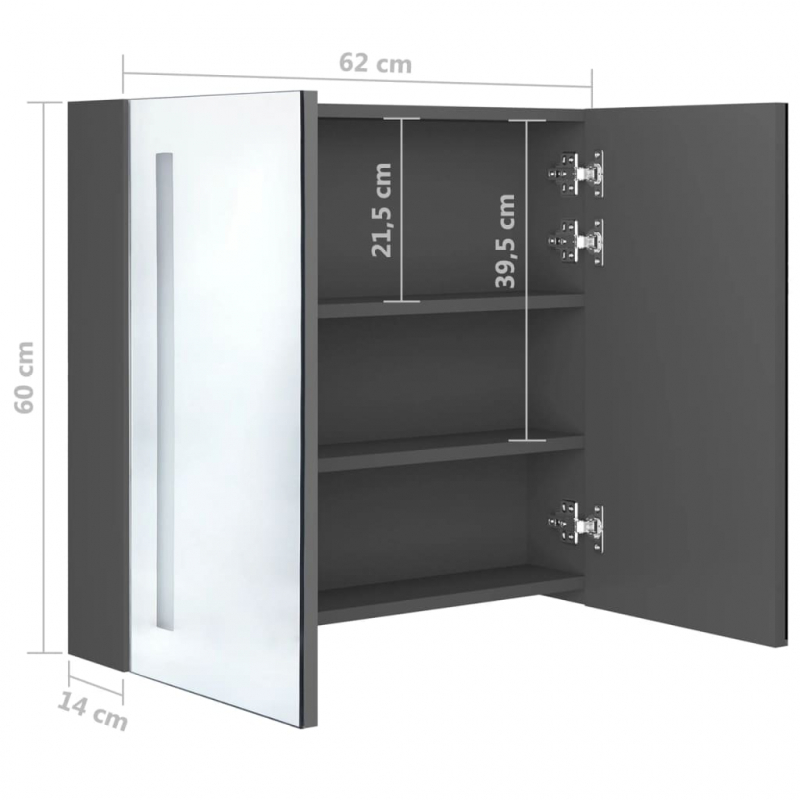 LED-Spiegelschrank fürs Bad Grau 62x14x60 cm