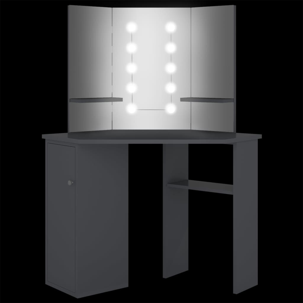 Eck-Schminktisch mit LED Grau 111x54x141,5 cm