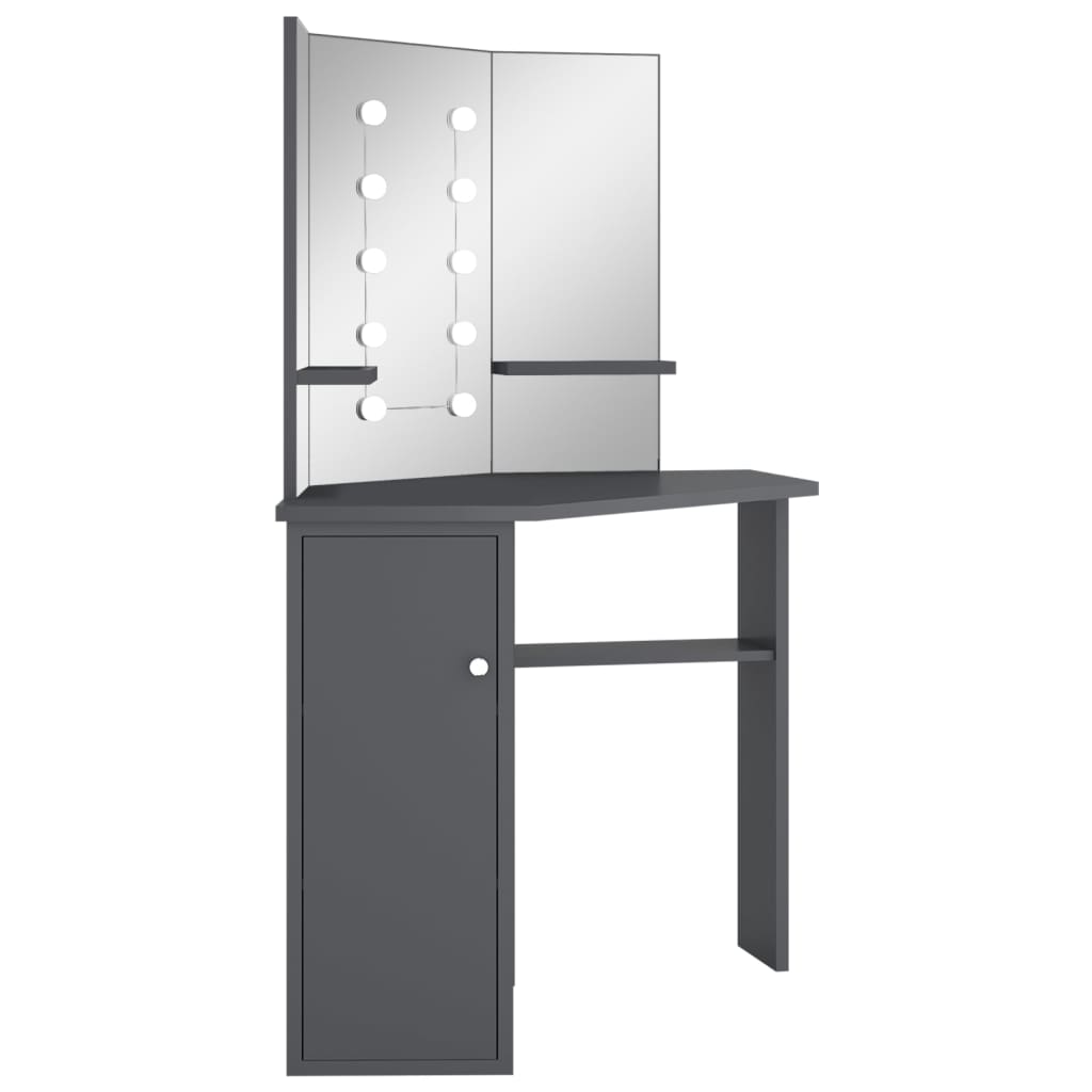 Eck-Schminktisch mit LED Grau 111x54x141,5 cm