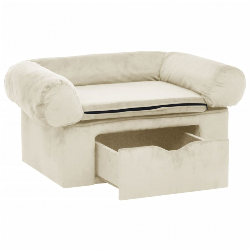 Hundesofa mit Schublade Creme 75x50x38 cm Plüsch