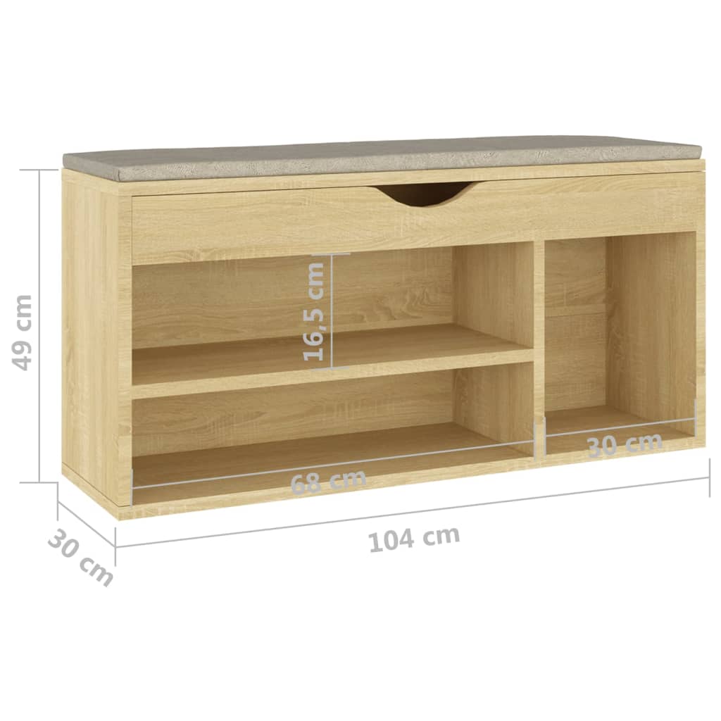 Schuhbank mit Kissen Sonoma-Eiche 104x30x49 cm Holzwerkstoff