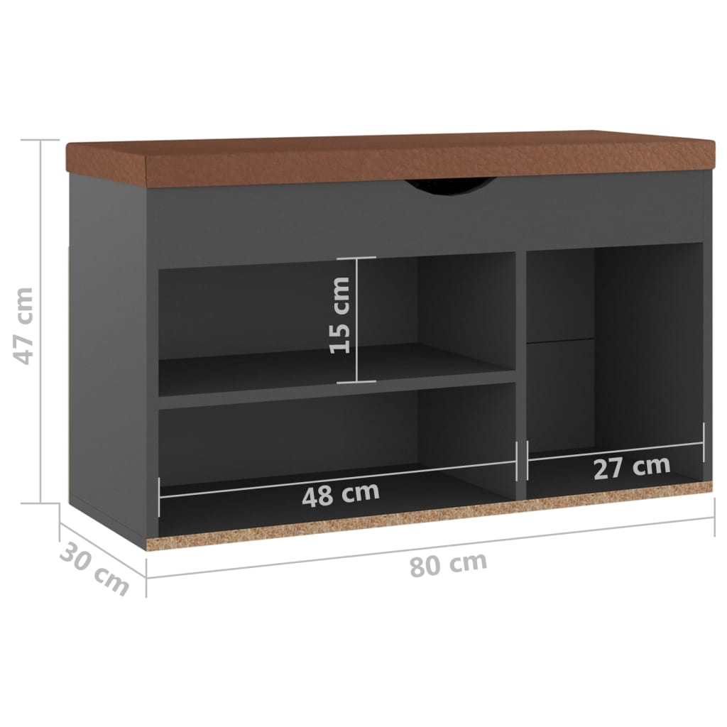 Schuhbank mit Kissen Grau 80x30x47 cm Holzwerkstoff