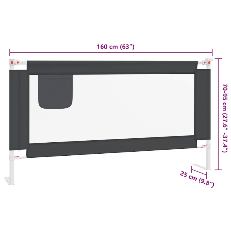 Kleinkind-Bettschutzgitter Dunkelgrau 160x25 cm Stoff