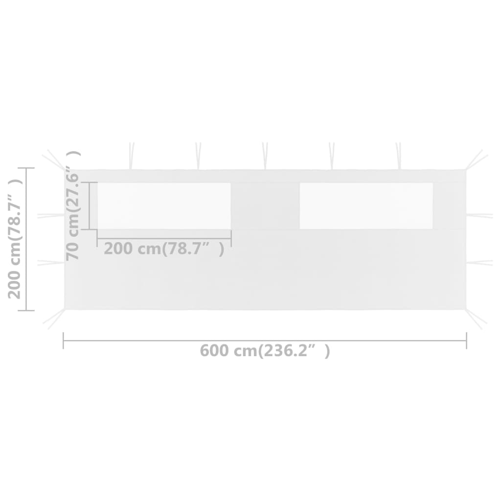 Pavillon-Seitenwand mit Fenstern 6x2 m Weiß