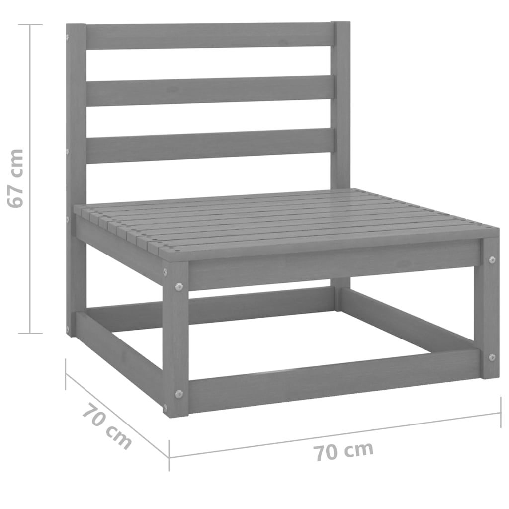 Garten-Mittelsofa mit Anthrazit Kissen Grau Massivholz Kiefer