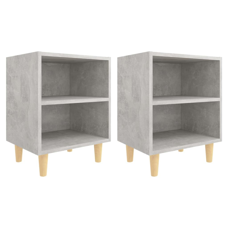 Nachttische mit Massivholz-Beinen 2 Stk. Betongrau 40x30x50 cm