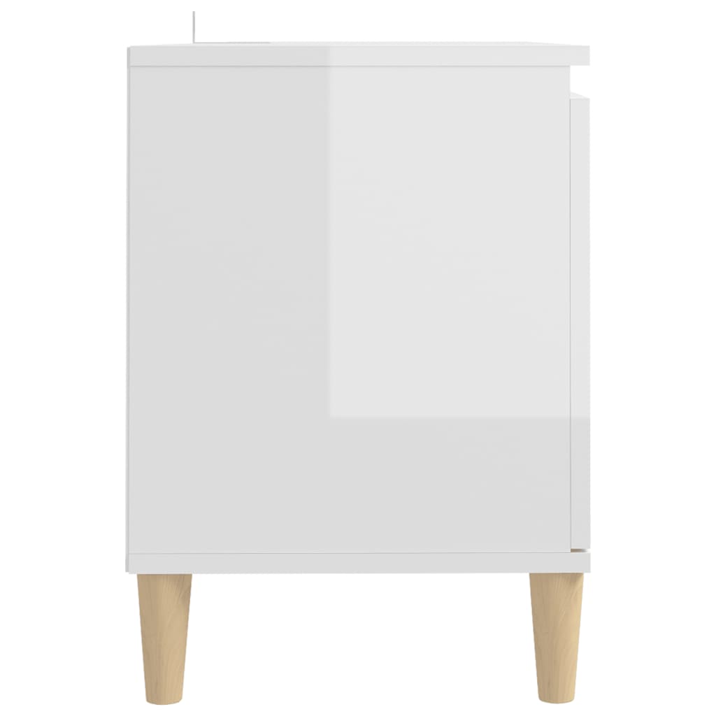 TV-Schrank mit Massivholz-Beinen Hochglanz-Weiß 103,5x35x50 cm