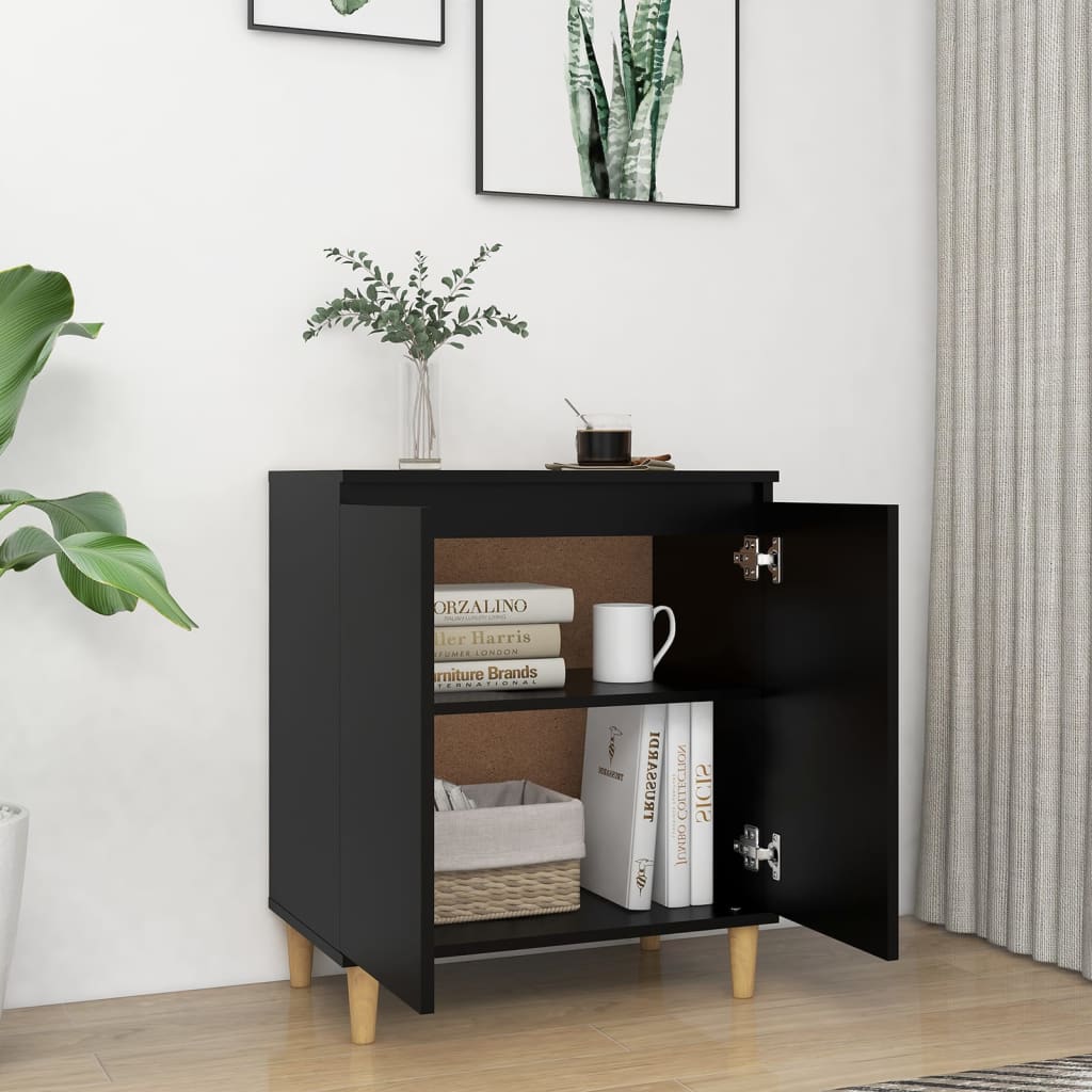 Sideboard mit Massivholz-Beinen Schwarz 60x35x70 cm