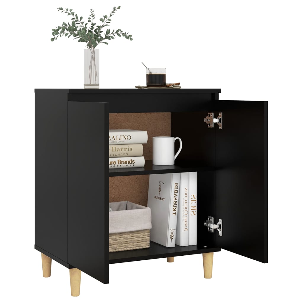 Sideboard mit Massivholz-Beinen Schwarz 60x35x70 cm