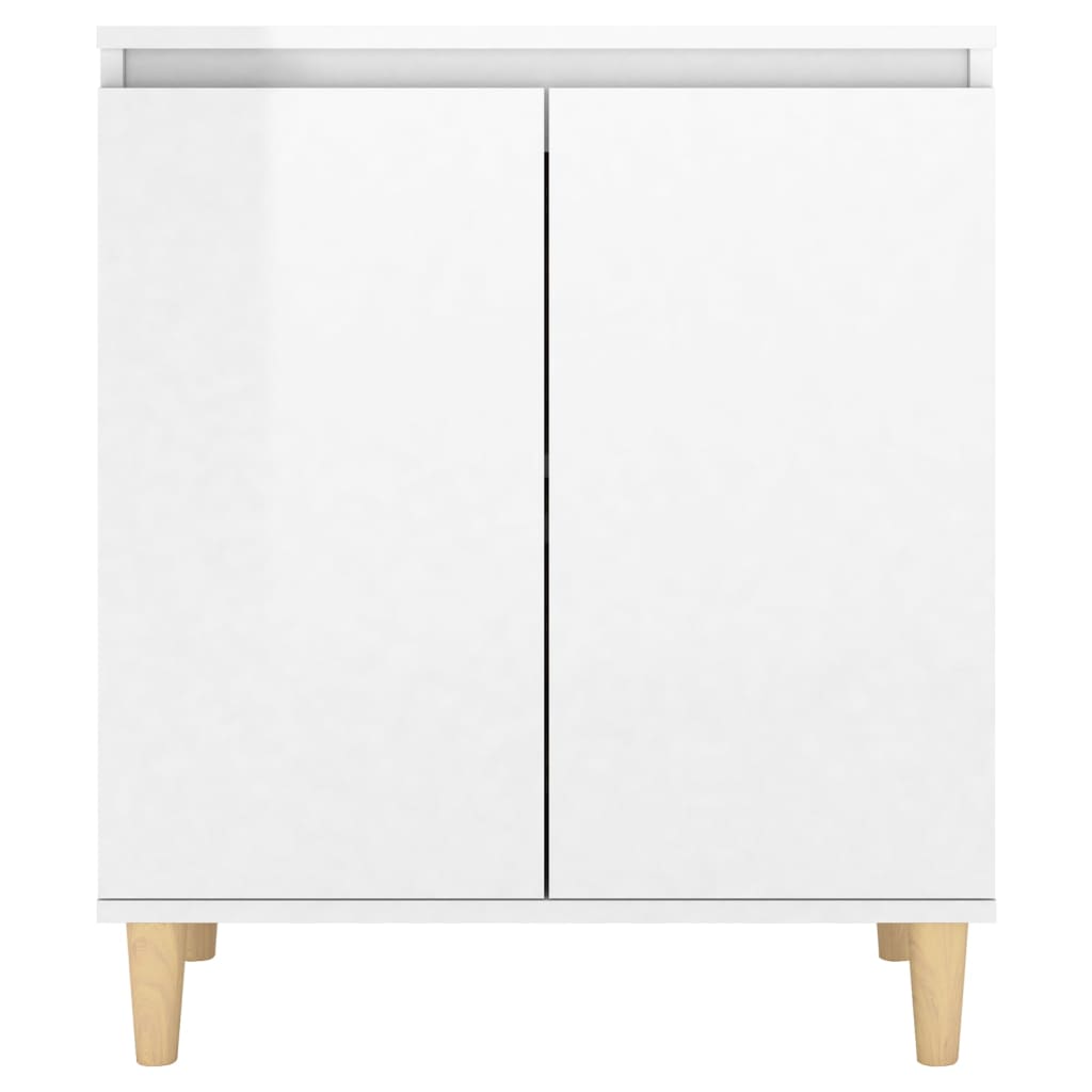 Sideboard mit Massivholz-Beinen Hochglanz-Weiß 60x35x70 cm
