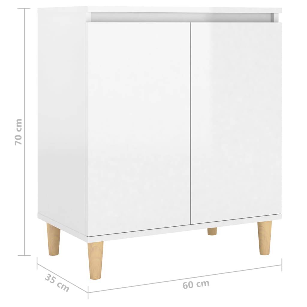 Sideboard mit Massivholz-Beinen Hochglanz-Weiß 60x35x70 cm