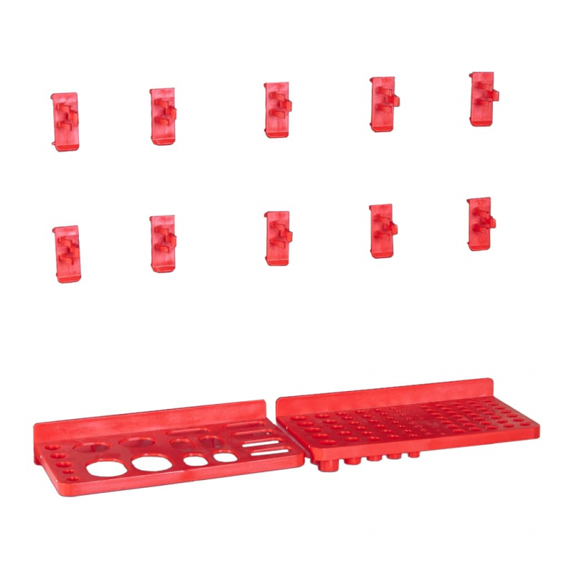 71-tlg. Lagersystem mit Wandplatten Rot und Schwarz