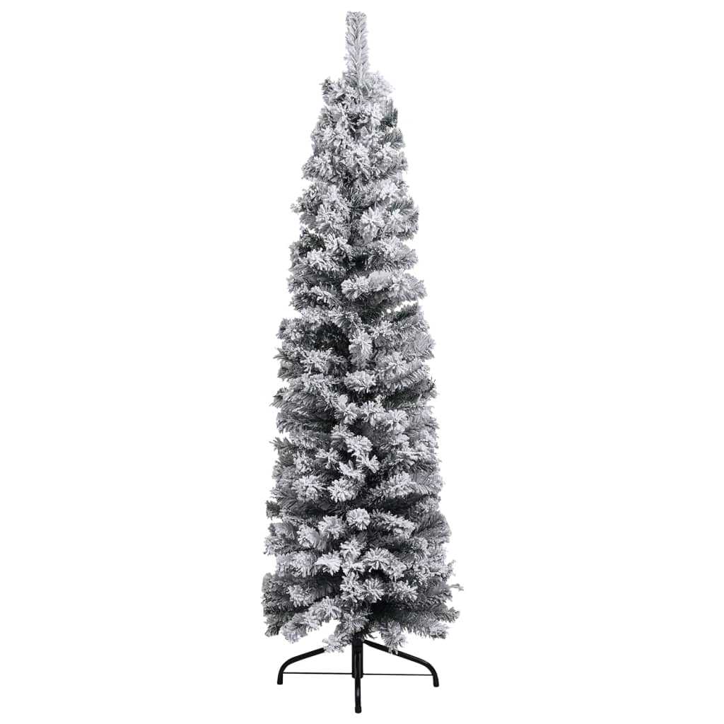 Künstlicher Weihnachtsbaum Schlank mit Schnee Grün 120 cm PVC