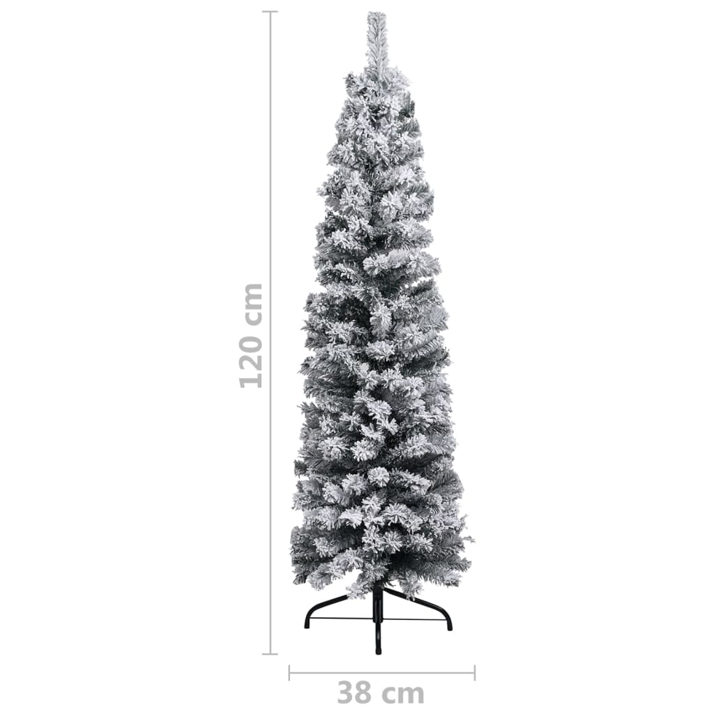 Künstlicher Weihnachtsbaum Schlank mit Schnee Grün 120 cm PVC