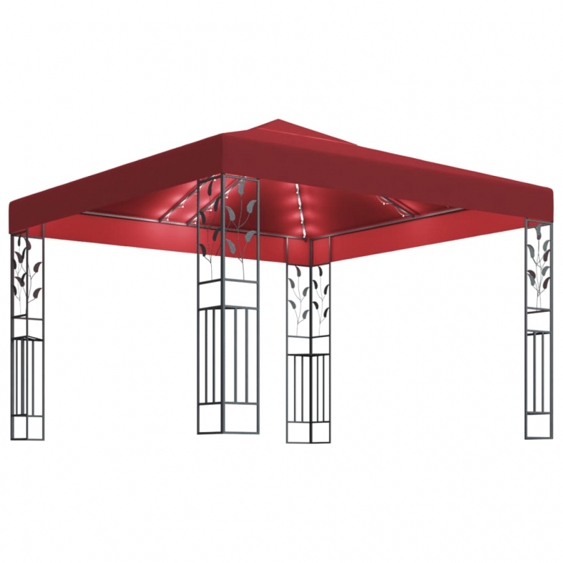 Pavillon mit LED-Lichterkette 3x3 m Weinrot