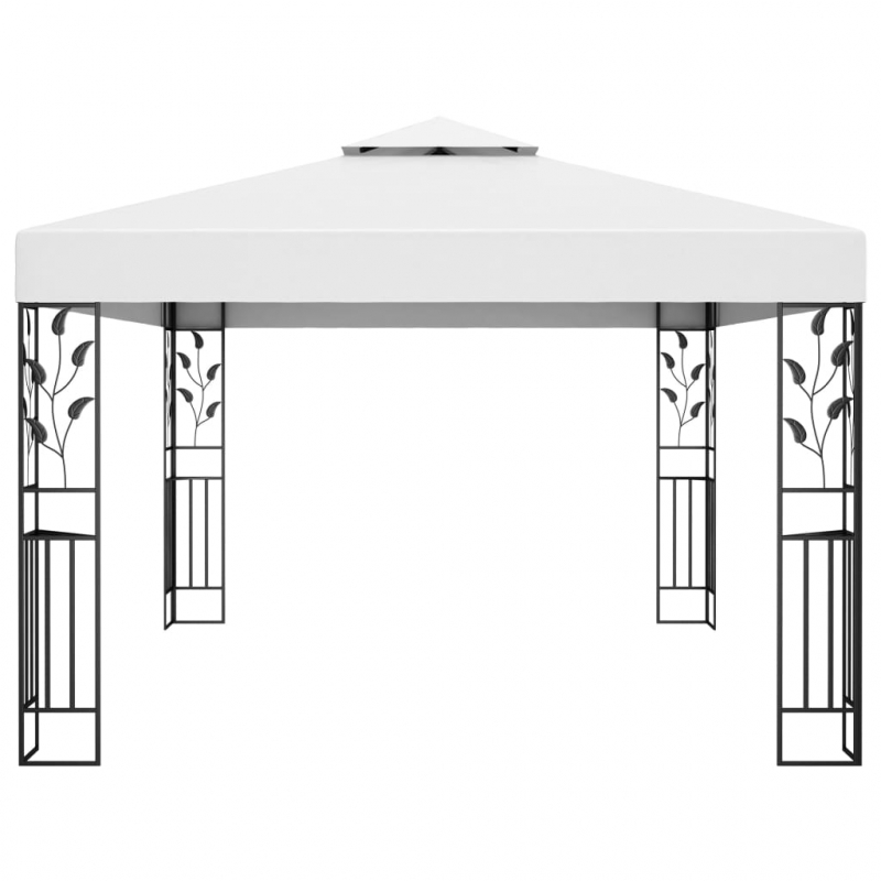 Pavillon mit Doppeldach & LED-Lichterkette 3x4 m Weiß