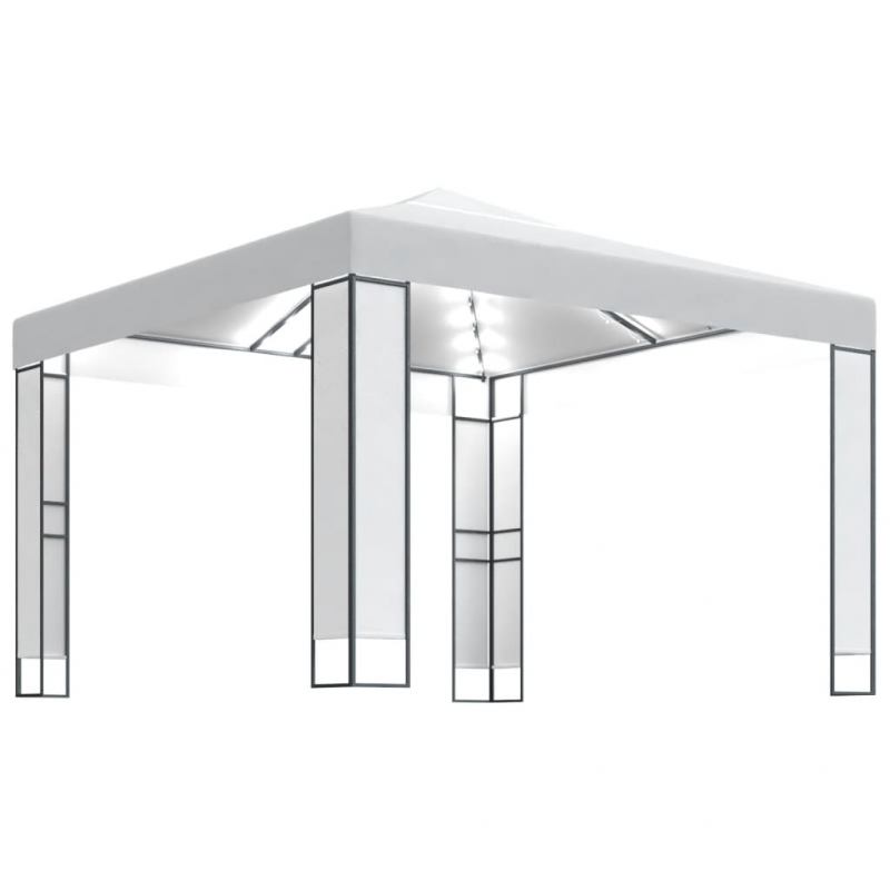 Pavillon mit Doppeldach & LED-Lichterkette 3x3 m Weiß